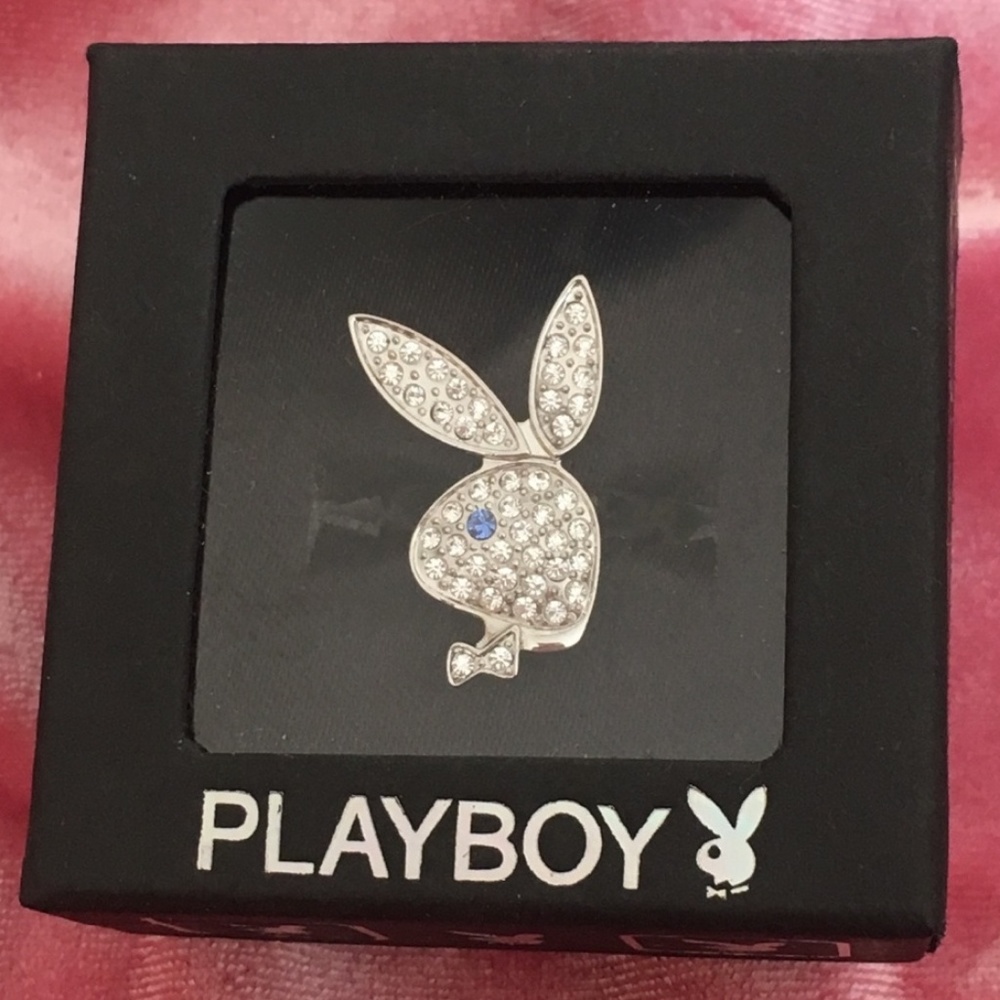 Playboy Ring Swarovski Crystal Bunny Logo Silver Plated y2k NEW NWT NIB RARE HTF